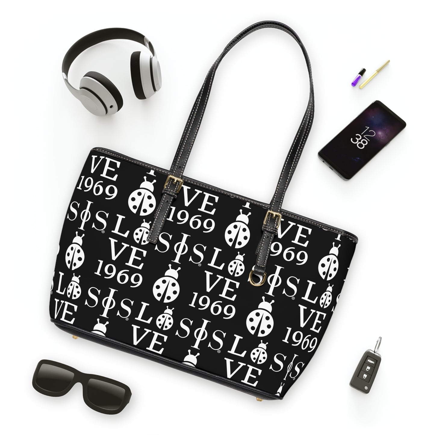 Swing Phi Swing Patterned PU Leather Shoulder Bag Black