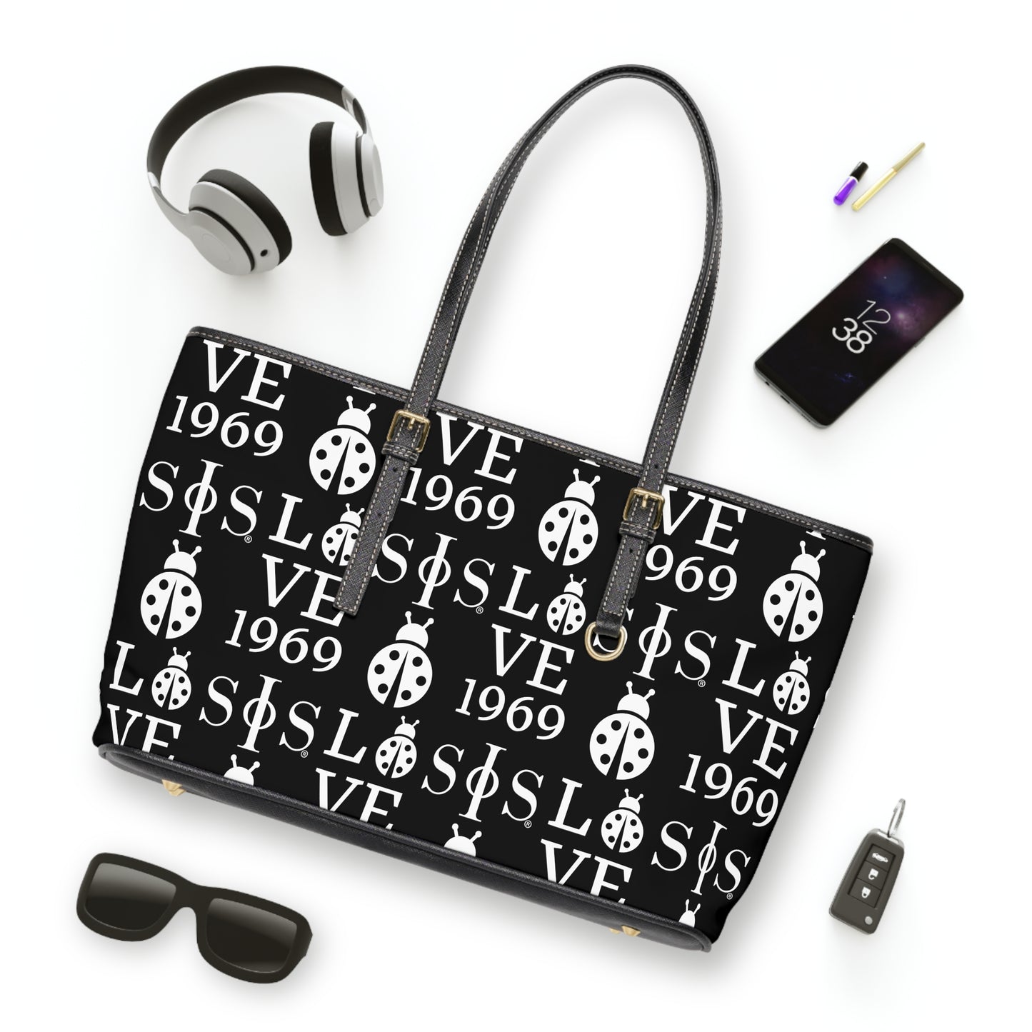 Swing Phi Swing Patterned PU Leather Shoulder Bag Black